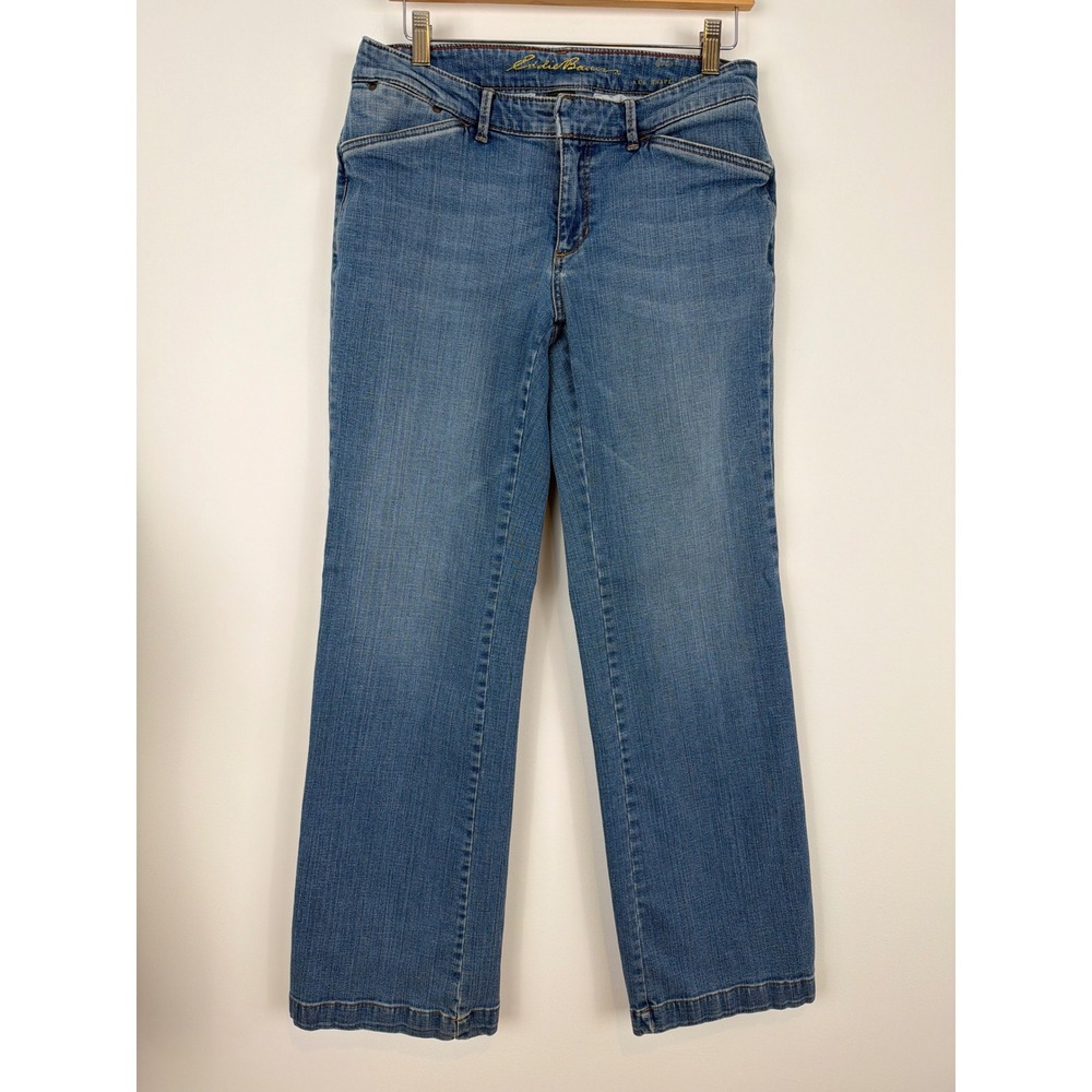 Eddie Bauer Curvy Mid Rise Trouser Jeans Womens 8 Blue Straight Leg Stretch Boho